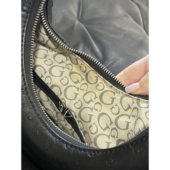Guess Vintage Hobo Sequin Metal Logo Shoulder Bag Faux  Ostrich Leather  Y2K - Picture 10 of 13